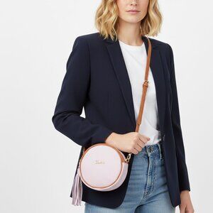 Valentina Italia Pink Small Circle Crossbody Bag Adjustable Strap Luxury Leather